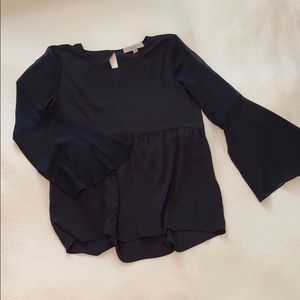 Navy blue, sheer, bell sleeve blouse